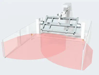 Das 3D-Radarsystem LBK sichert den gefährlichen Arbeitsbereich von Maschinen gegen Zutritt und Anwesenheit von Personen ab – auch bei Schmutz, Schweißfunken, Sägespänen oder Feuchtigkeit. 